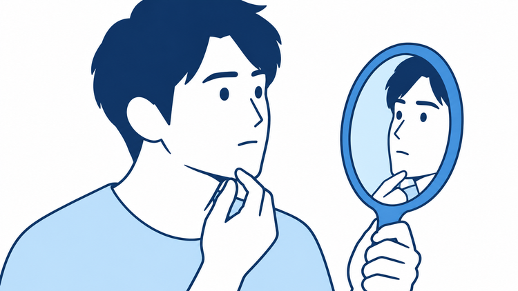 鏡であご周りを確認する男性のイラスト